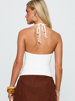 back view of model wearing Princess Polly Roller Coaster Bead Detail Top White Sleeveless Scoop Neck 