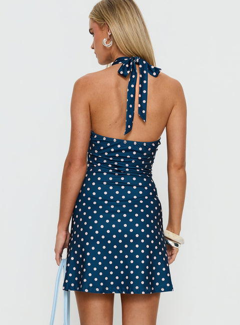 Priscelle Halter Mini Dress Navy | Pink Polka Dot | Navy | Pink Polka Dot | Womens