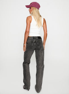 back view of model wearing Princess Polly Better Half Low Rise Jeans Charcoal Low Rise Jeans 