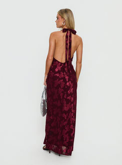 Jazminah Halter Cowl Neck Maxi Dress Burgundy