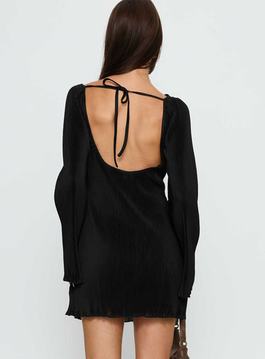 Lukea Long Sleeve Plisse Mini Dress Black