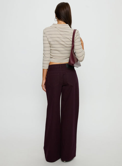 back view of model wearing Princess Polly Supercut Low Rise Baggy Pleat Jeans Currant Mid Rise Jeans 