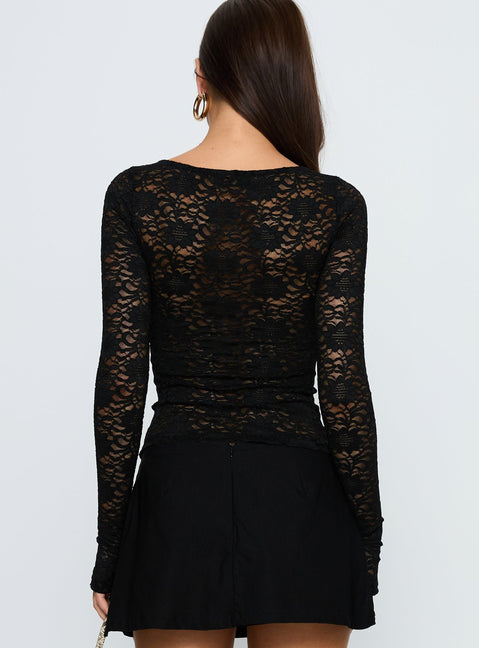 Whitnea Long Sleeve Lace Cut Out Top Black