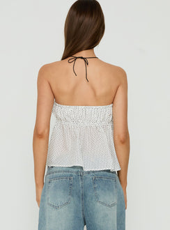 Vaila Strapless Frill Top White Polka Dot