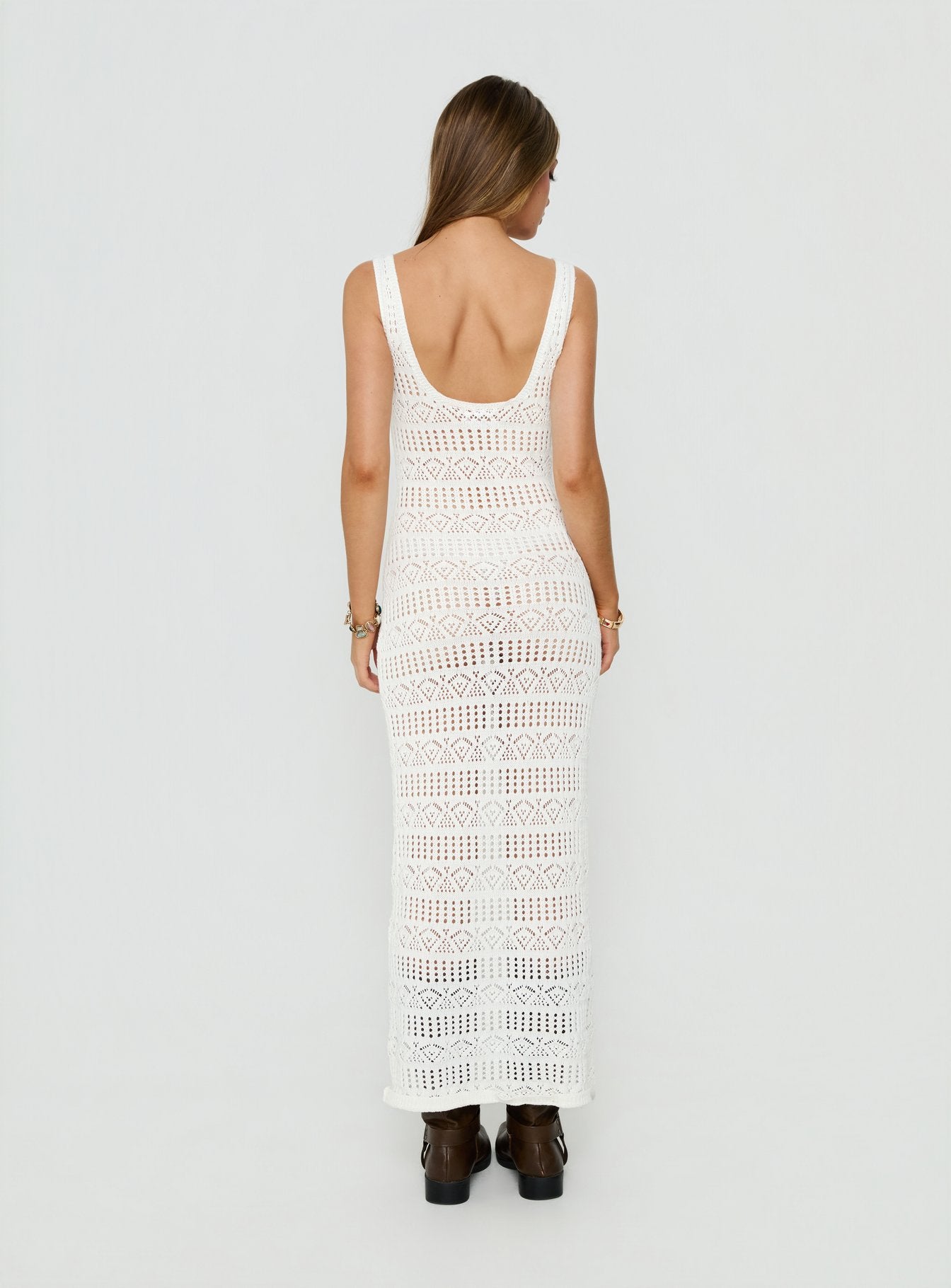 Ledena Knit V Neck Maxi Dress Cream