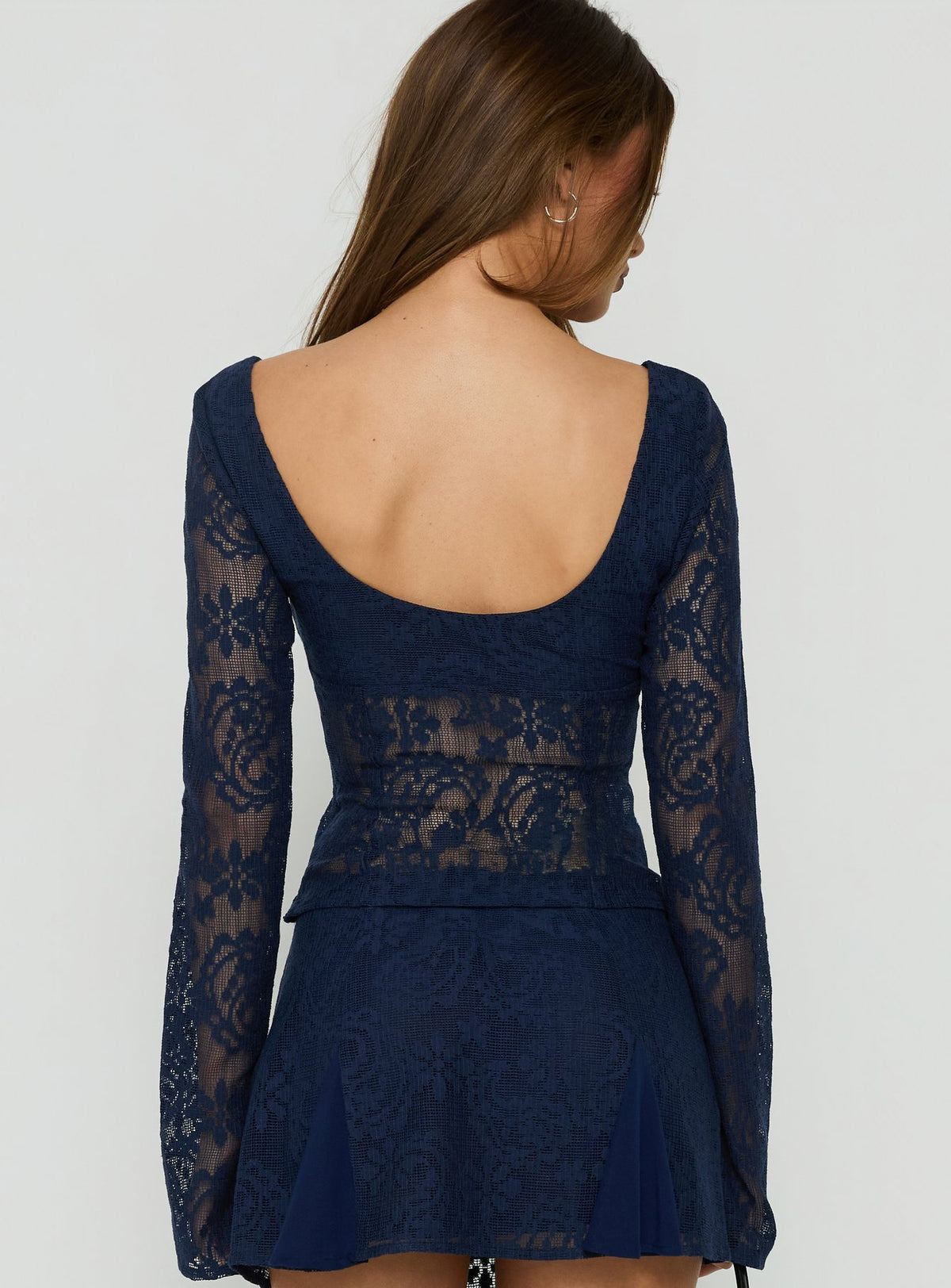 Quani Long Sleeve Lace Top Navy