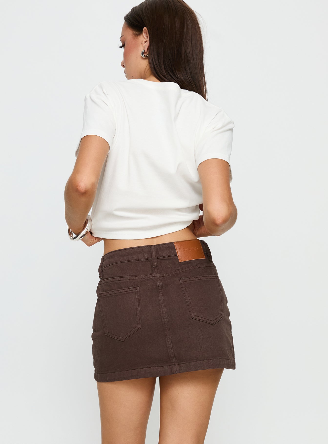 Nickei Denim Mini Skirt Chocolate | Princess Polly