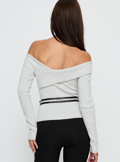 Ellenore Belt Detail Off Shoulder Top Grey