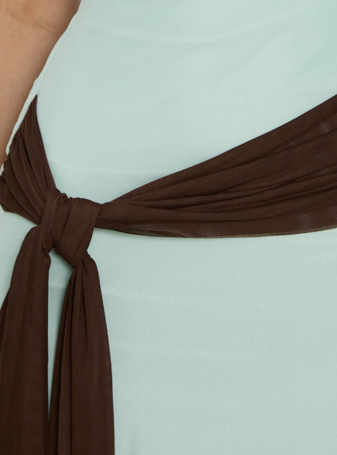 Esperina Strapless Asymmetrical Midi Dress Jelly Mint / Brown