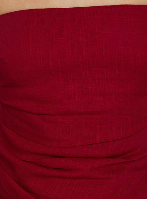 Josina Strapless Ruched Mini Dress Red