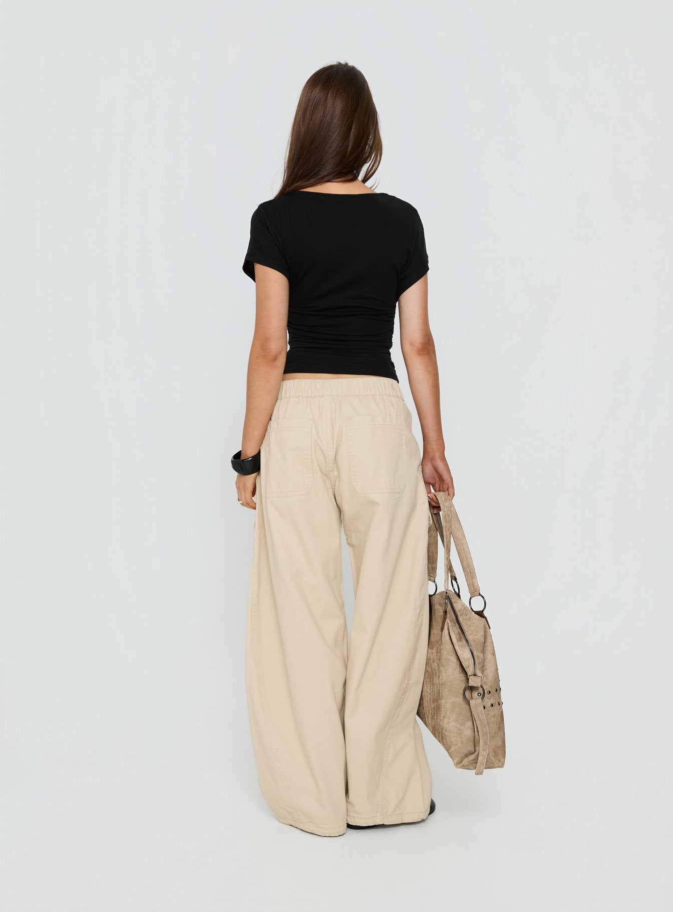 Selective Memory Low Rise Wide Leg Cargo Pants Cream