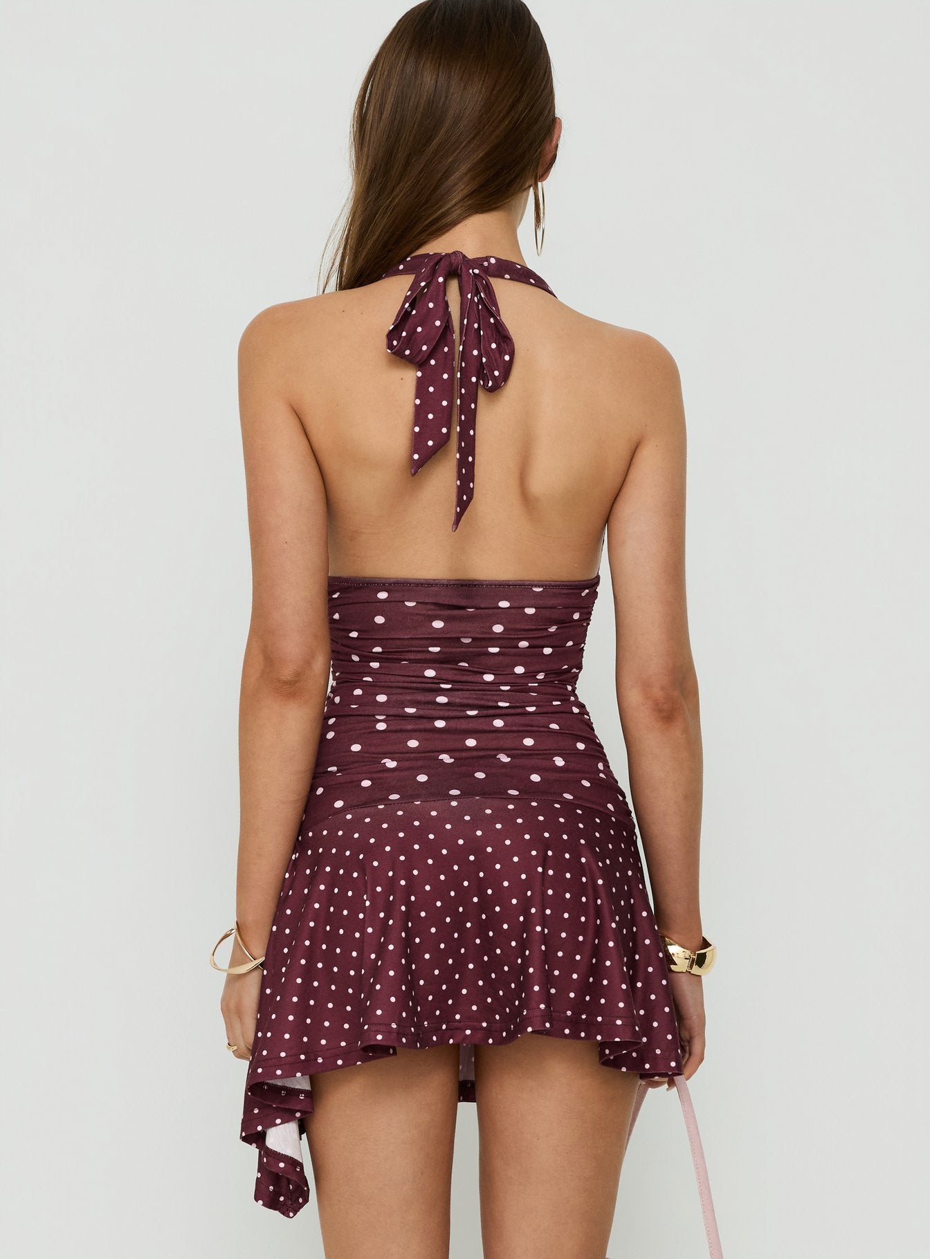 Mariellen Halter Mini Dress Plum Polka Dot