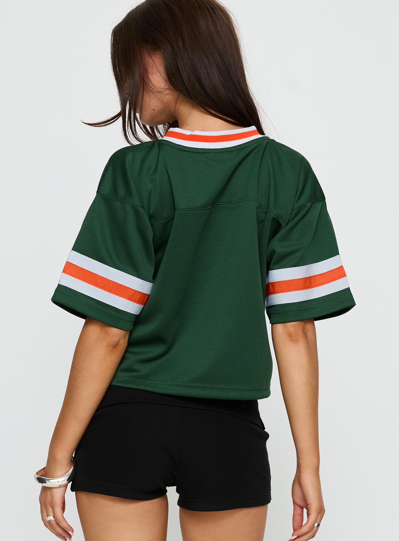 U Miami Cropped Football Jersey Tee Green | Princess Polly