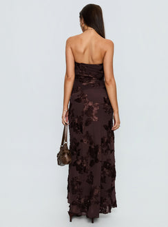 Maribeth Strapless Floral Maxi Dress Chocolate Brown