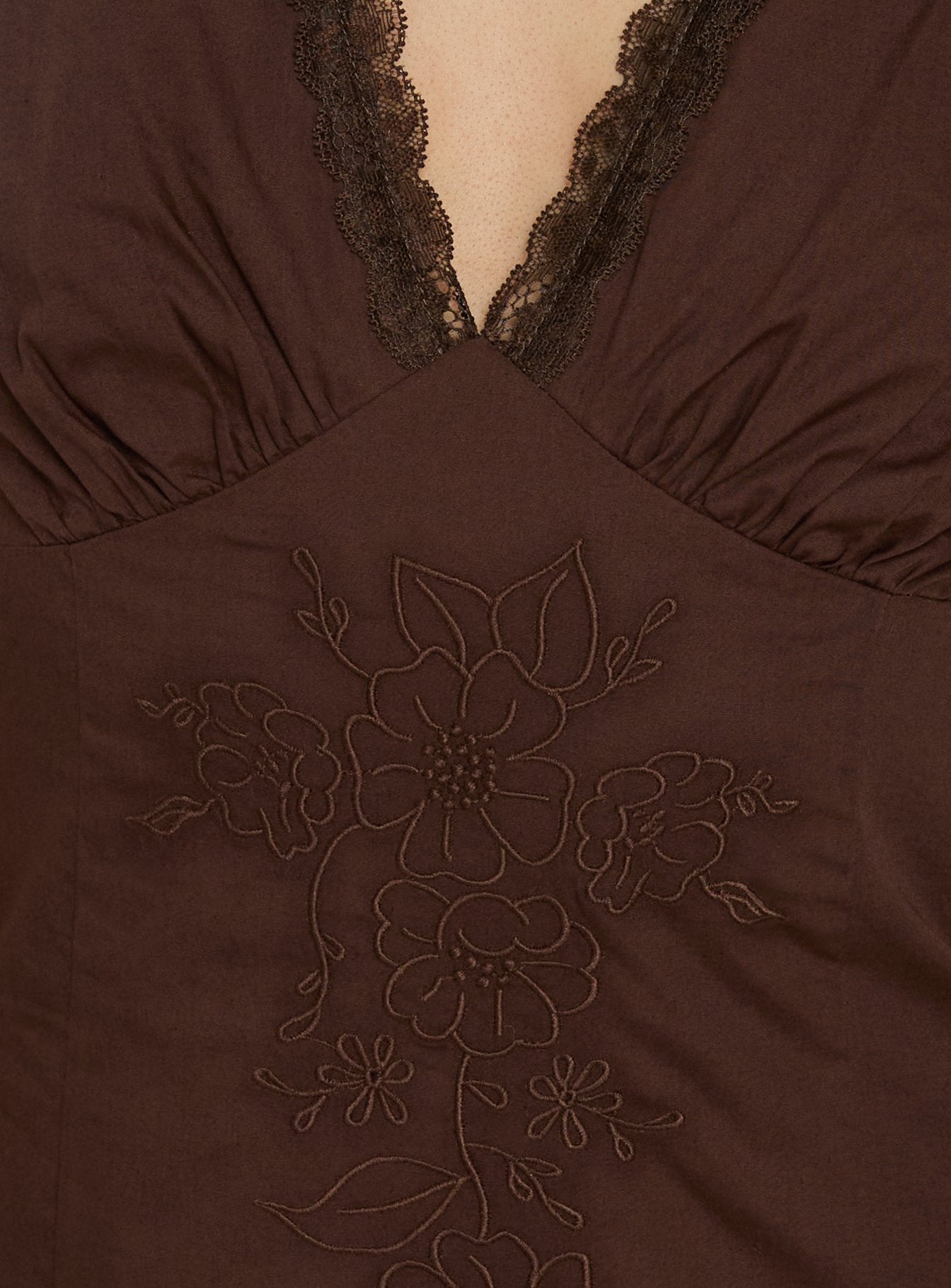 Splashy Lace Trim Mini Dress Chocolate