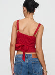 back view of model wearing Princess Polly Prevost Cami Top Red Sleeveless V-Neck 