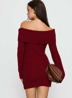 Noriko Long Sleeve Knit Mini Dress Burgundy