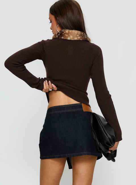 back view of model wearing Princess Polly Elinora Wrap Mini Skirt Raw Denim Mini Skirts 