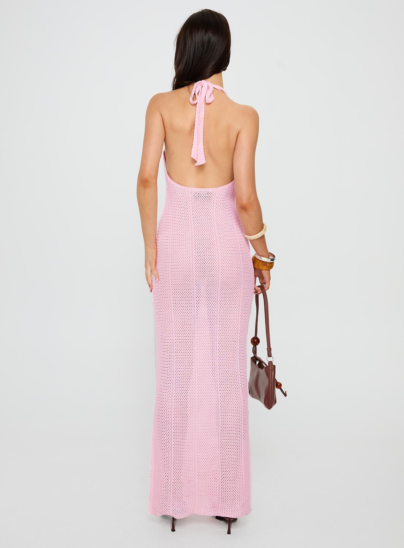 Nalanie Halter Crochet Maxi Dress Pink | Princess Polly Nalanie Halter Crochet Maxi Dress Pink | Princess Polly