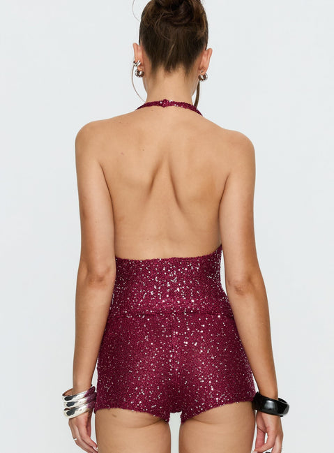 Vinezza Halter Glitter Knit Top Cherry