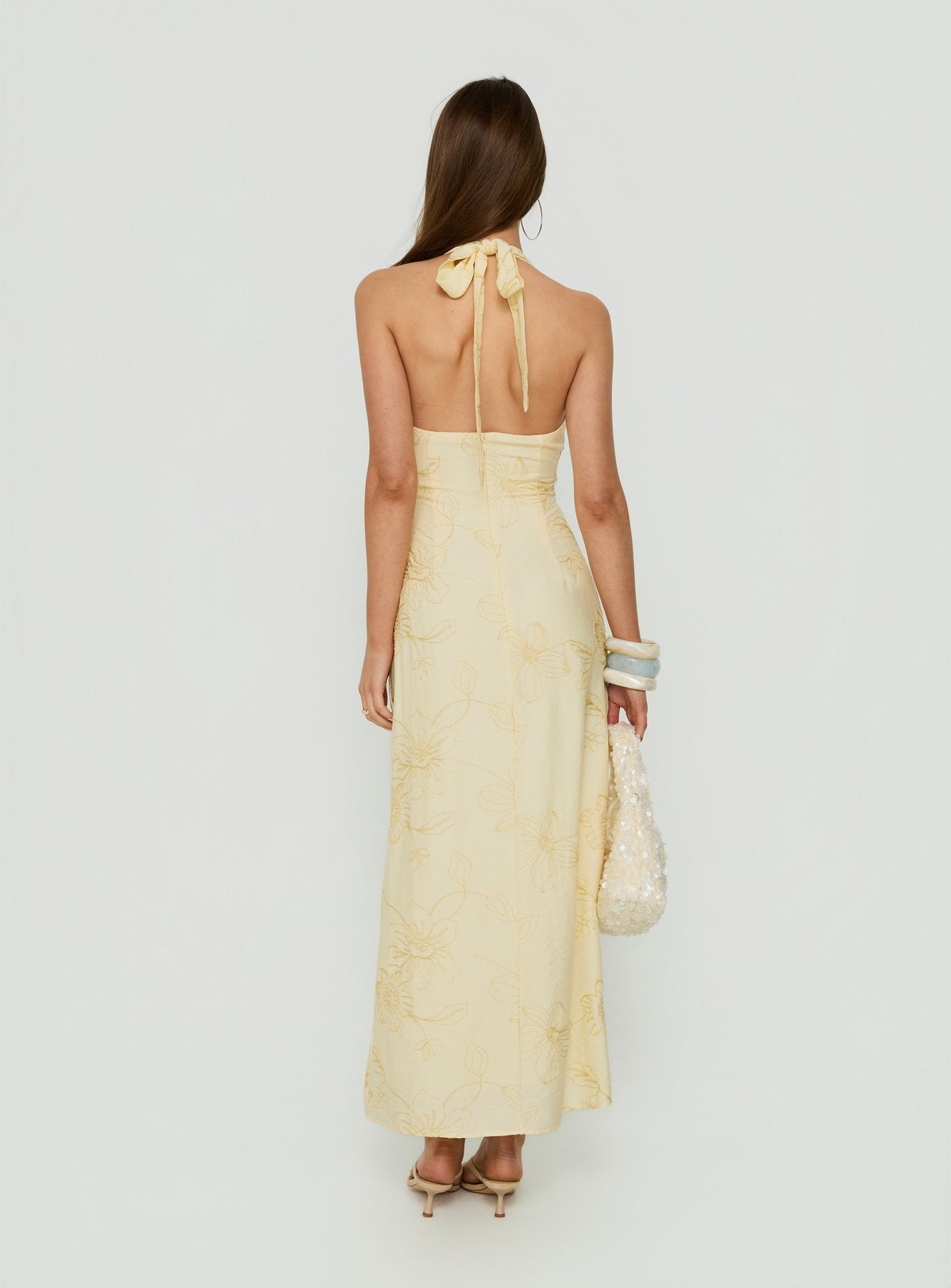 Luisella Halter Midi Dress Yellow Floral