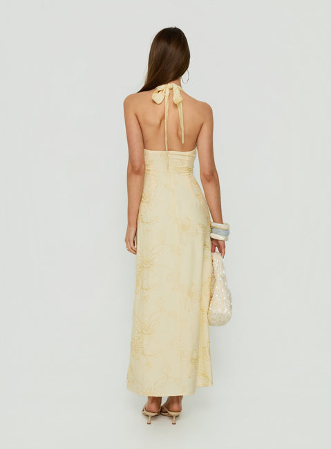 Luisella Halter Midi Dress Yellow Floral