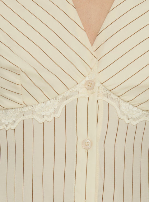Maybella Short Sleeve Lace Detail Top Cream Stripe