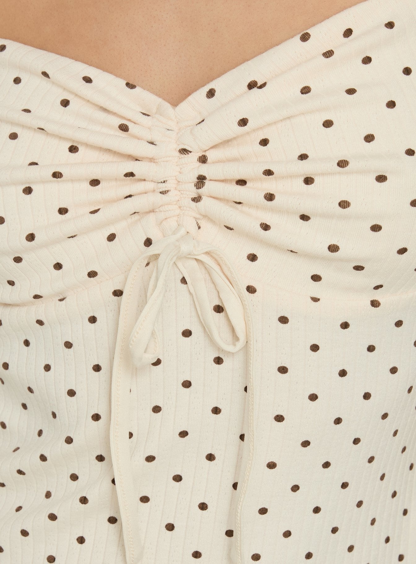 Shilloh Tie Detail Cami Top Cream Polka Dot