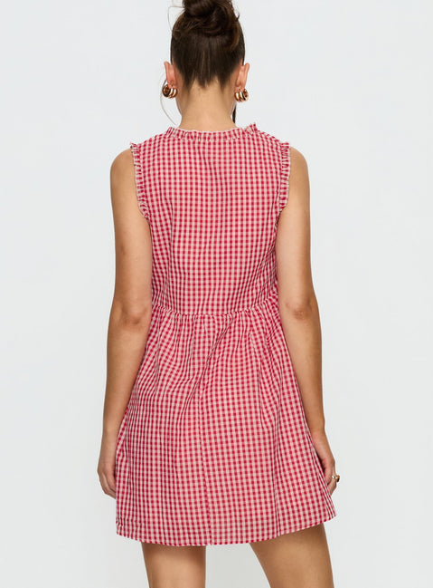 Akacia Babydoll Mini Dress Red Gingham