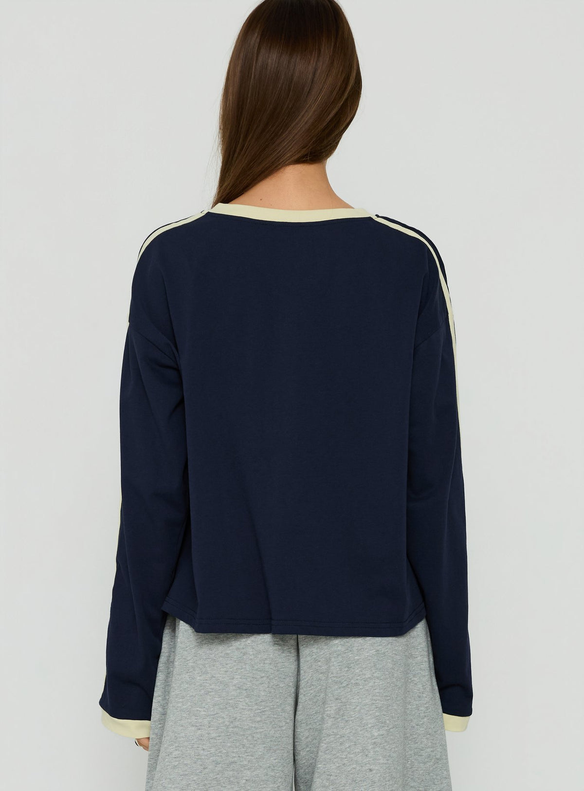 Settle Down Long Sleeve Contrast Top Navy / Yellow Stripe