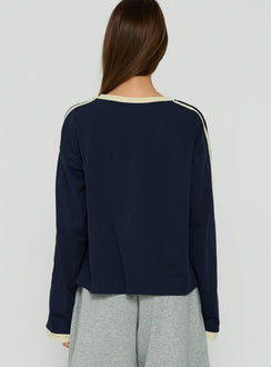 Settle Down Long Sleeve Contrast Top Navy / Yellow Stripe
