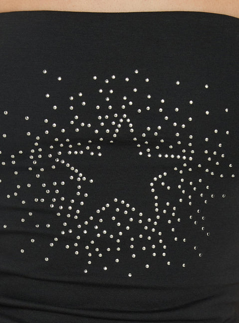 Shimmering Studded Strapless Top Charcoal