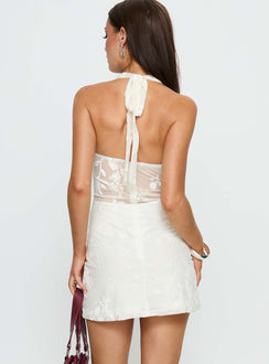 Yalinda Sheer Halter Mini Dress White Floral
