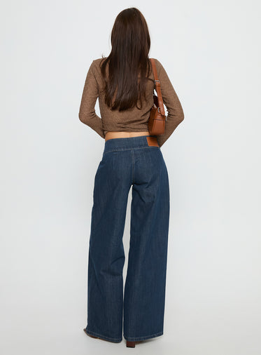 Unwritten Mid Rise Wide Leg Jeans Dark Blue Wash
