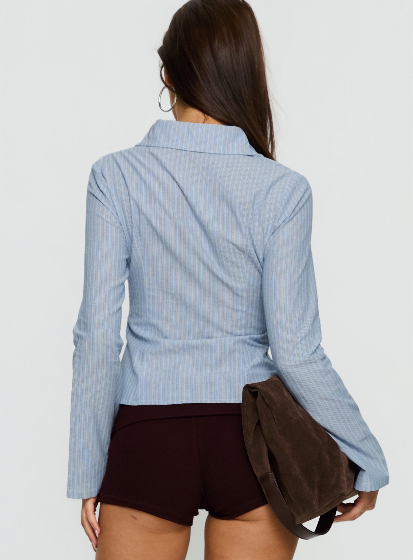 Cottesloe Long Sleeve Blouse Top Blue Stripe