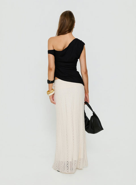 Styled in Katerine Ruched Lace Maxi Skirt Cream with womens-skirts back view of model wearing Princess Polly