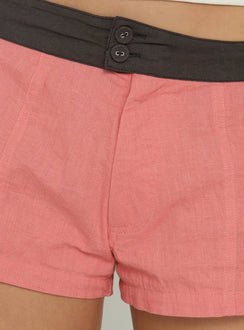 Daphnee Contrast Waist Mini Shorts Coral / Brown