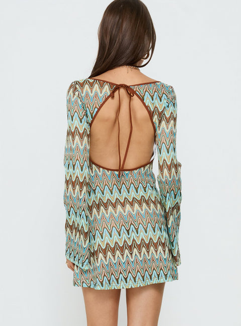 Rizario Long Sleeve Crochet Mini Dress Blue Multi
