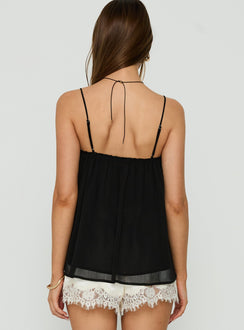 Evaina Lace Trim Flowy Top Black