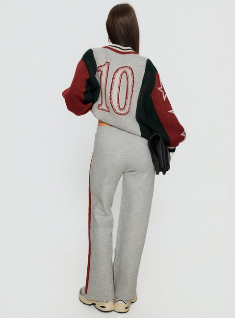 back view of model wearing Princess Polly Brandyce Straight Leg Knit Pants Grey / Red High Rise Pants 