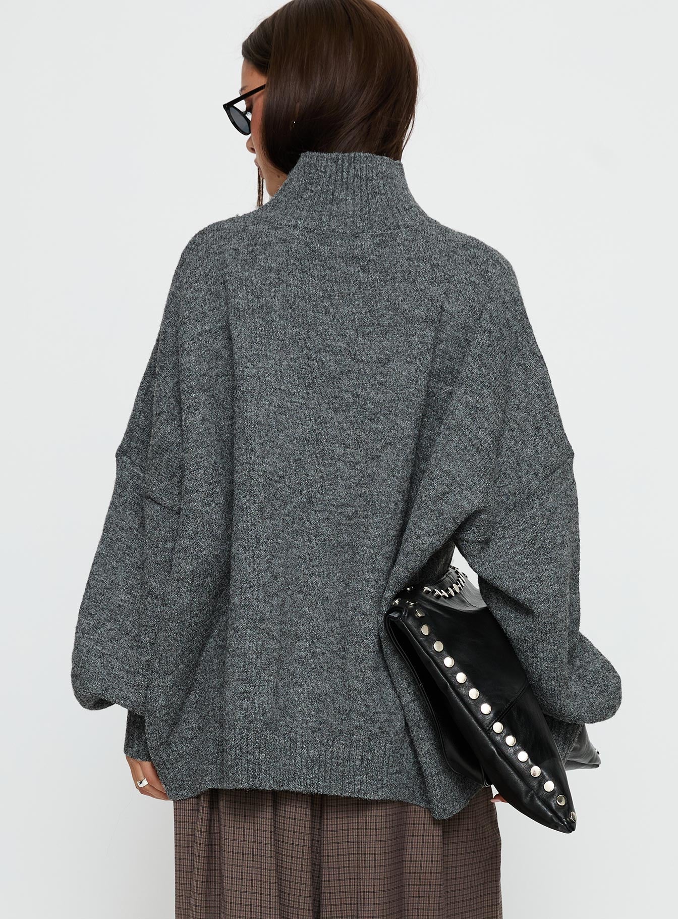 Patrizia Funnel Neck Knit Sweater Grey | Princess Polly