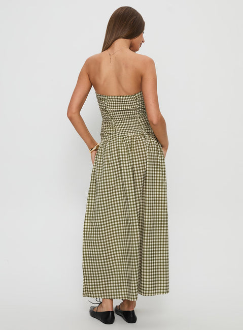 Frankey Strapless Drop Waist Maxi Dress | Green check | Womens | Princess Polly Frankey Strapless Drop Waist Maxi Dress | Green check | Womens | Princess Polly