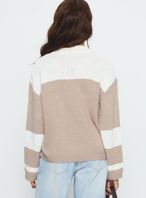 back view of model wearing Princess Polly Brandalyn Contrast Mock Neck Knit Sweater Multi 