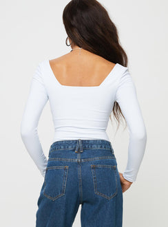 back view of model wearing Princess Polly Mera Long Sleeve Bodysuit White Full Sleeves 