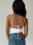 back view of model wearing Princess Polly Luelle Bodysuit White Sleeveless Scoop Neck 