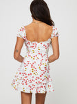 Floral mini dress Cap sleeve, Sweetheart neckline, invisible zip fastening at back