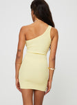 One shoulder knit mini dress Thick one shoulder strap Good stretch, unlined