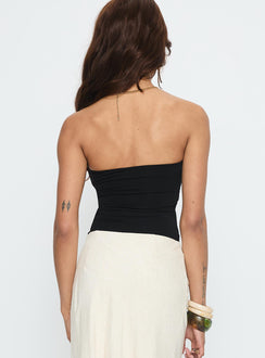 back view of model wearing Princess Polly Jadea Strapless Hardware Detail Bodysuit Black Sleeveless 