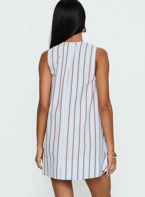 Eberta Ruched Baby Doll Mini Dress Blue Stripe | Princess Polly Eberta Ruched Baby Doll Mini Dress Blue Stripe | Princess Polly
