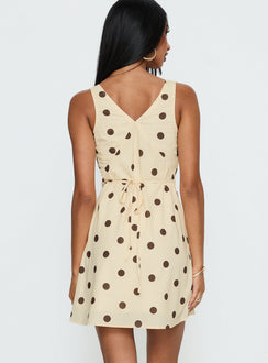 Nellie Mini Dress Lemon / Brown Polka Dot